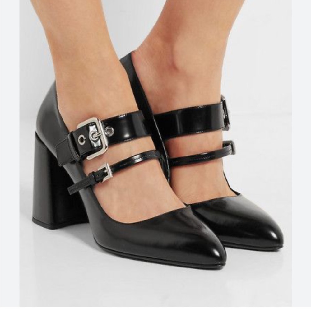 Prada Black Heels with Silver Accents
